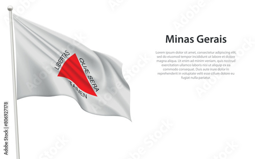 Isolated waving flag of Minas Gerais is a state Brazil