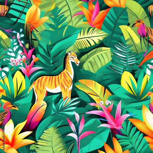 A jungle theme background filled with animals and plants