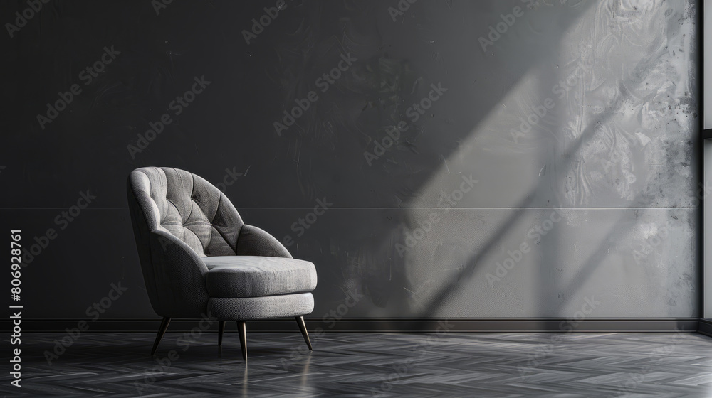 Fototapeta premium Gray chair, black background