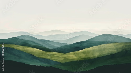 Mountain landscape with a dawn, an elongated format for the convenience of using it as a background. photo