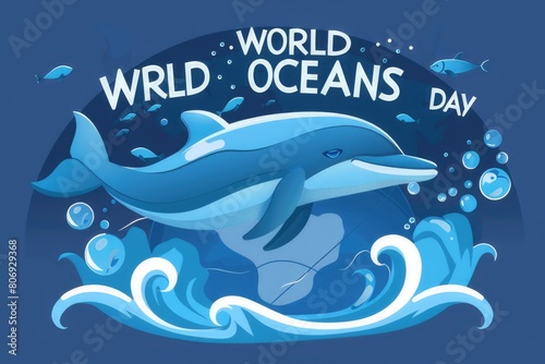 world ocean day banner on 8 July blue theme
