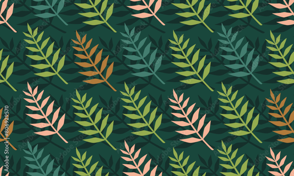 Fototapeta premium Seamless pattern with leaves. Abstract exotic foliage background. Modern Tropical plants. Flat Vector illustration 