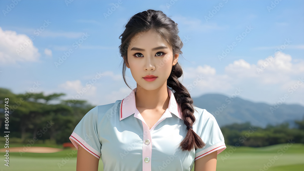 Braided Beauty: Asian Girl in a Dress, Stylish Elegance: Asian Girl's Braided Hair, Chic Braided Hairstyle: Lovely Girl in a Dress, Graceful Glamour: Braided Hair on Asian Girl