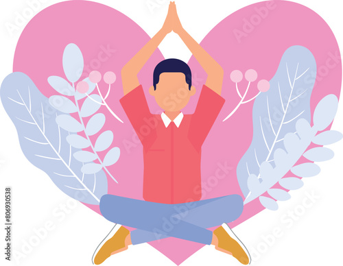 Boy doing yoga Buddhist pose.