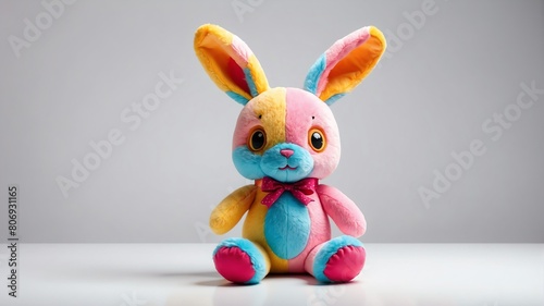 colorful rabbit plush doll stuffed toy studio portrait on plain white background from Generative AI