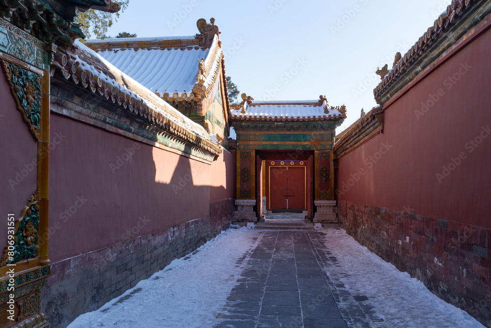 gate of Imperial Harem of the Forbidden city after snow
