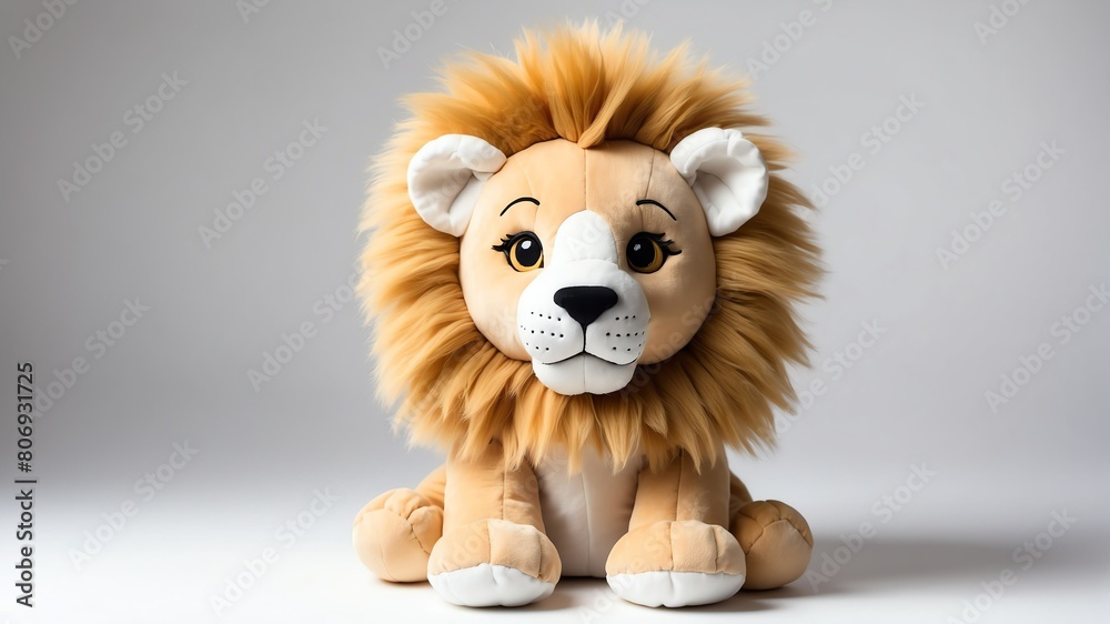 lion plush doll stuffed toy studio portrait on plain white background from Generative AI lion plush doll stuffed toy studio portrait on plain white background from Generative AI