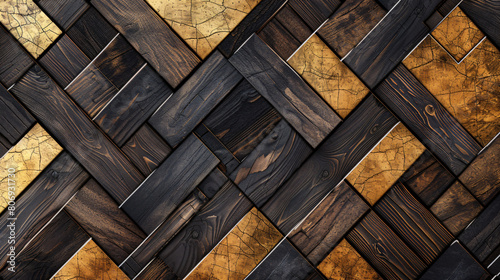 Solid wood tiles with golden elements photo