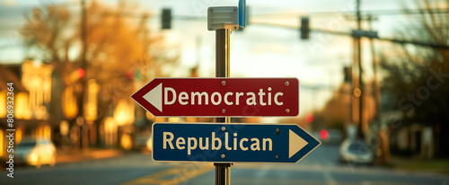 Directional street signs to democratic and republican paths