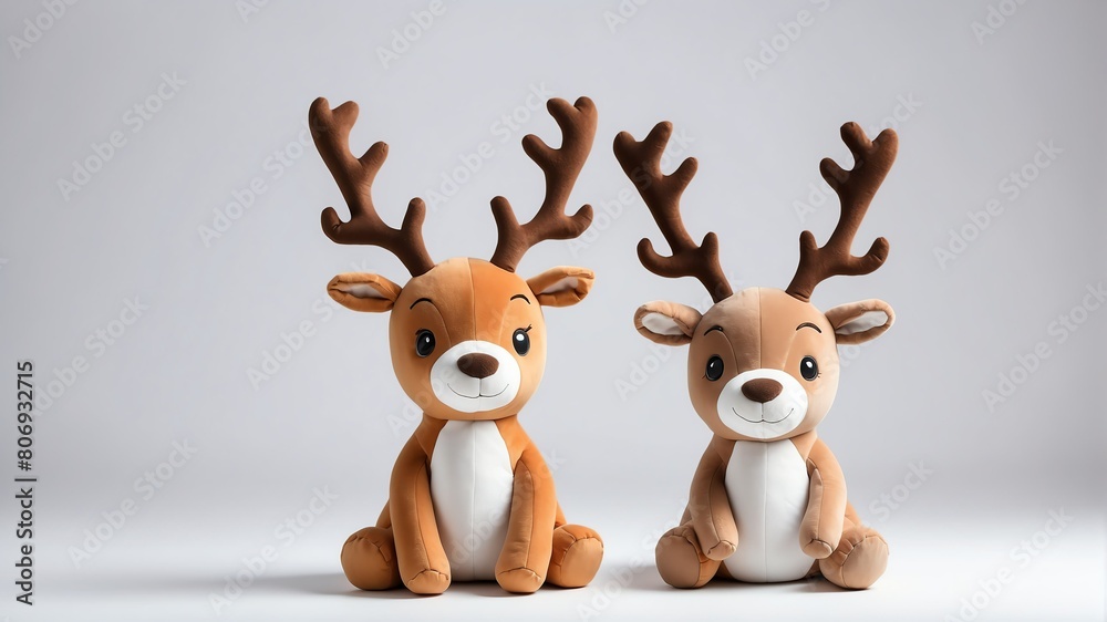 reindeer plush doll stuffed toy studio portrait on plain white background from Generative AI reindeer plush doll stuffed toy studio portrait on plain white background from Generative AI