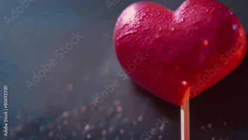 A red heartshaped lollipop broken in half symbolizing love and technology. Concept Love Symbol, Technology Connection, Broken Heart, Red Lollipop, Symbolic Imagery photo