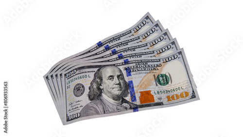 Flying $100 Dollar Bills on White Background