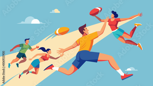 As the clock winds down athletes push their bodies to the limit leaping and diving for every frisbee in the Ultimate Frisbee championship tournament.. Vector illustration