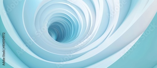 A white spiral tunnel made of paper, with a light blue background