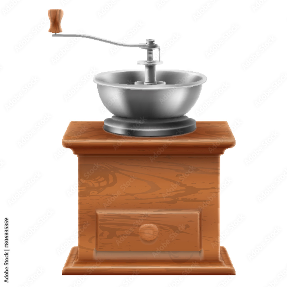 Coffee grinder isolated on a white background. Realistic vector illustration Coffee grinder isolated on a white background. Realistic vector illustration