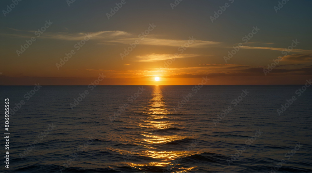 landscape - sunset on the coast, waves, horizon. top view ..Generative. Ai
