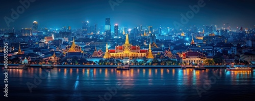 A panoramic view of Bangkok's skyline at night