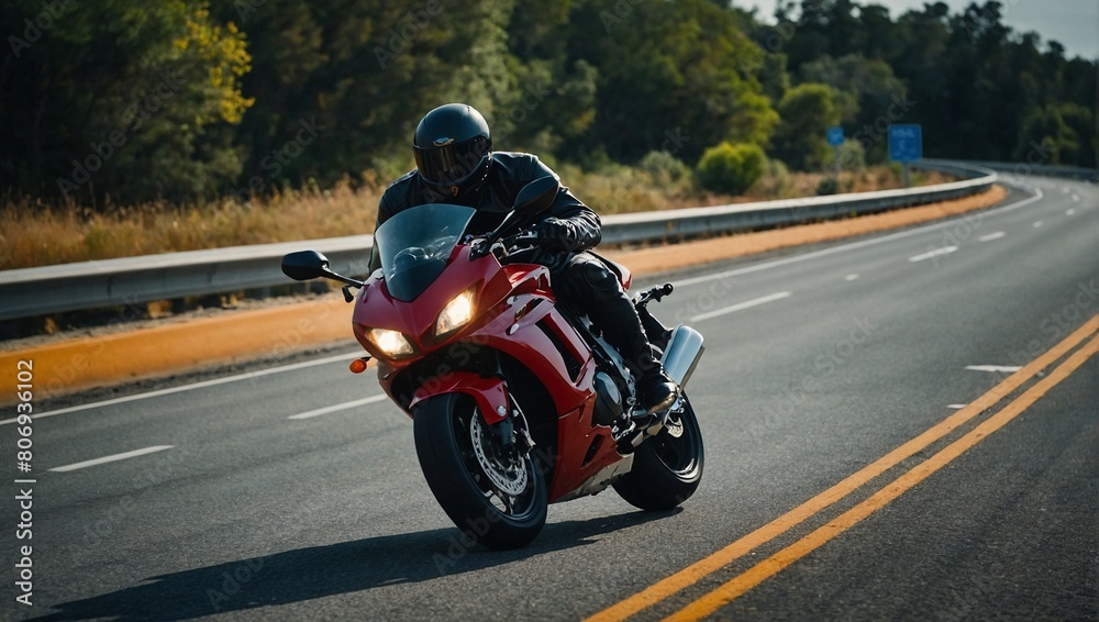 A motorcycle speeding on a highway A motorcycle speeding on a highway