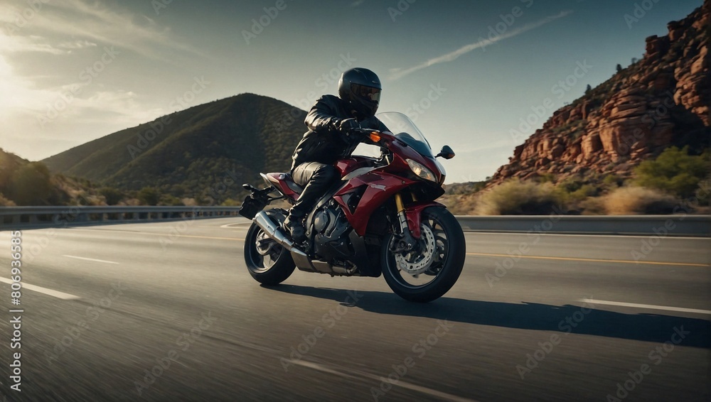 A motorcycle speeding on a highway