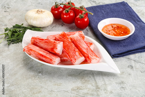 Fotografie Tasty Crab stics surimi heap