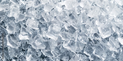 Transparent Glass Pellets, Ice Shards on a Blank Canvas, Crystal Clear Glass Fragments, Ice Crush Over White