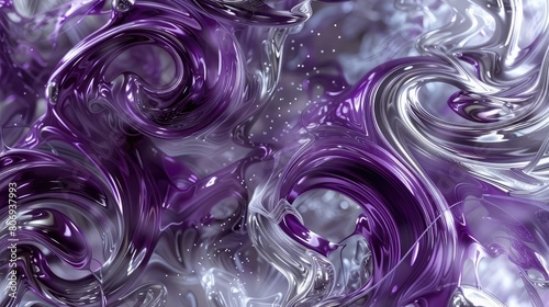 Deep purple and silver swirling abstractly on a mirrored backdrop. photo
