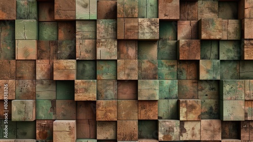 Natural-toned cubes in earthy browns and greens on a taupe block background, suited for a grounded aesthetic.