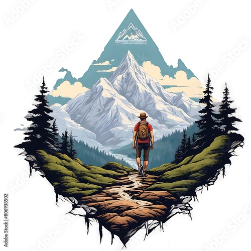 illustration of a man climbing a mountain suitable for t-shirt and sticker designs photo