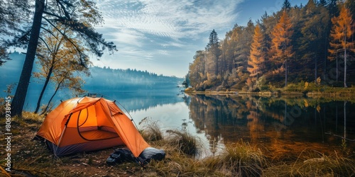 Pitching a Tent in the Scenic Lakeside Surroundings, Wilderness Getaway, Finding Solitude in a Tent Amidst Scenic Beauty