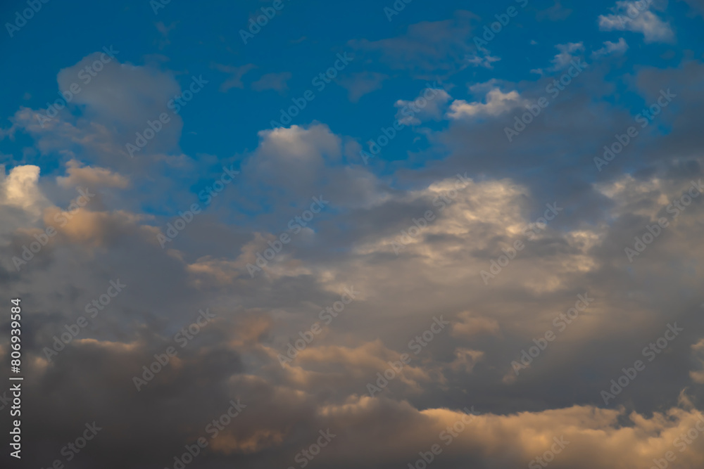 Unusual dark pink layered stratus clouds, skyscape.