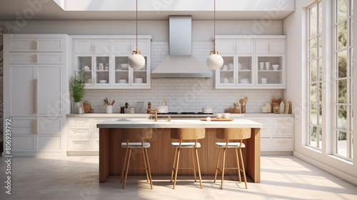 A glimpse into a timeless modern kitchen, featuring pristine white tiles, showcases its clean lines and uncluttered aesthetic in stunning HD resolution © GraphicXpert11