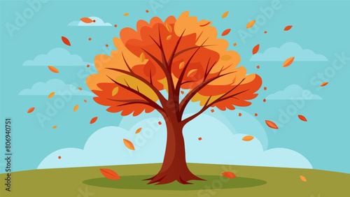 A tree in the midst of fall with leaves falling off as it sheds its emotions and prepares for a new season of growth.. Vector illustration