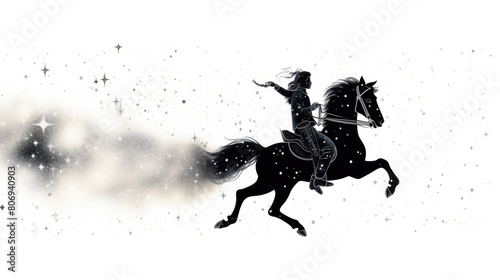 Cosmic centaur voyager watercolor illustration - Generative AI. Black  centaur  horse  person.