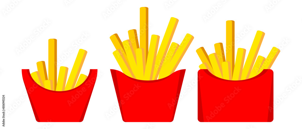 Cartoon french fries. Fast food french fries icon set. Fastfood illustration. Vector isolated on white background.