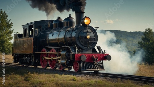 A vintage steam locomotive puffing smoke