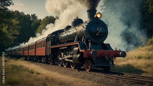 A vintage steam locomotive puffing smoke
