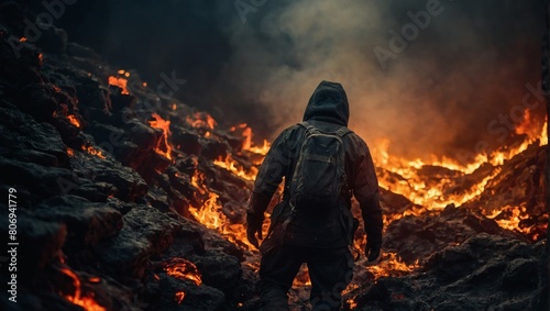 Delve into the depths of despair with an illustration depicting a harrowing descent into the fiery abyss of hell, where torment and suffering await those who dare to venture into the underworld photo