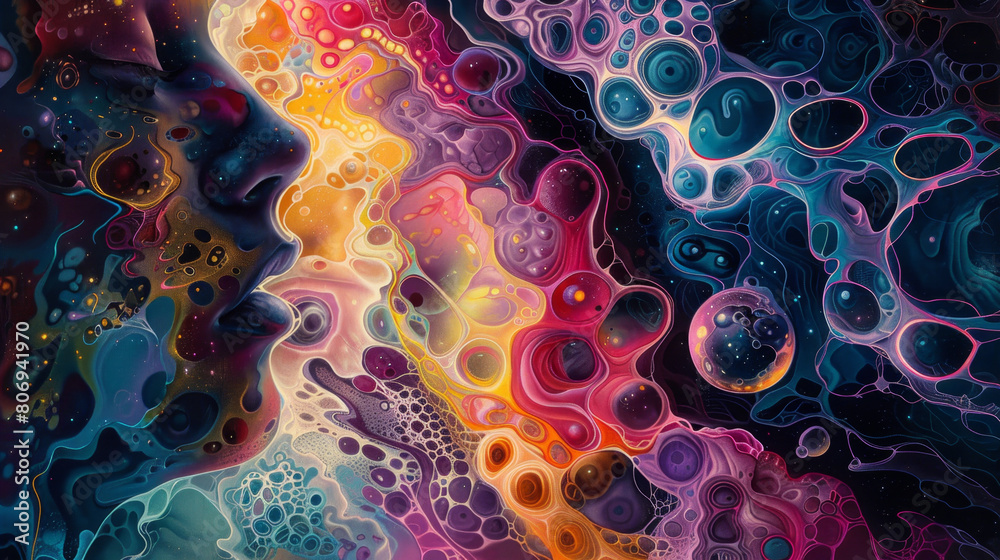 Tangled lines and overlapping patterns symbolize deep thought in an abstract painting.