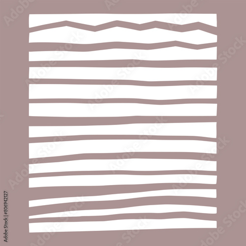 Sheet of white paper, cut with scissors into thin, thick strips of various sizes with an uneven edge. Vector illustration of sloppily cut long pieces of paper for writing notes. Template for text.