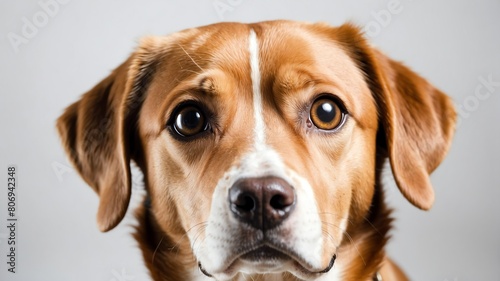 cute brown dog studio portrait on plain white background from Generative AI
