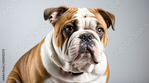 cute bulldog studio portrait on plain white background from Generative AI
