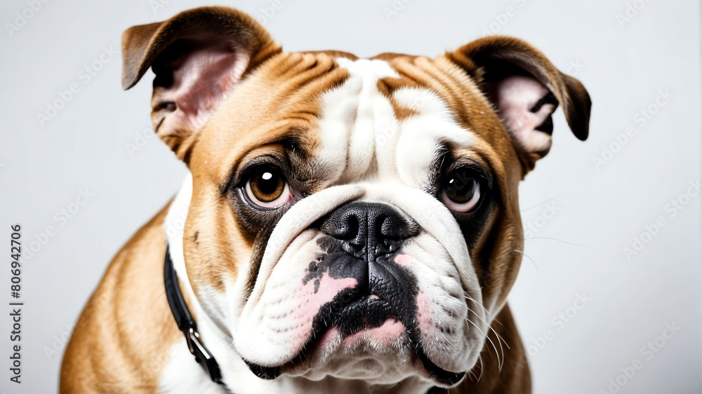 cute bulldog studio portrait on plain white background from Generative AI
