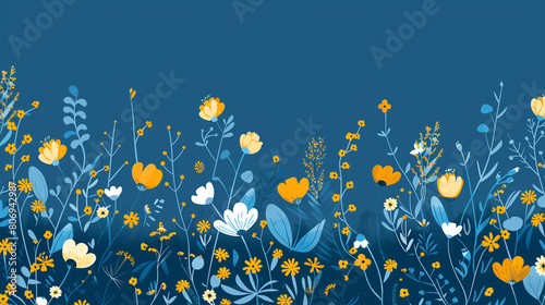 blue flowers and leaves illustration wallpaper photo