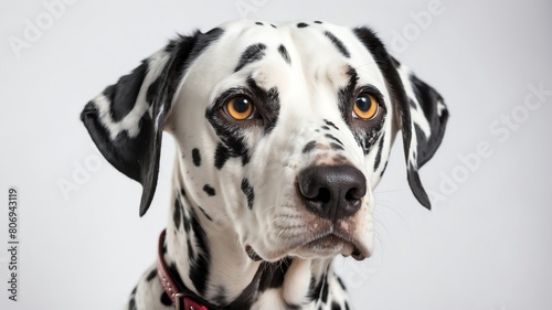 cute dalmatian dog studio portrait on plain white background from Generative AI