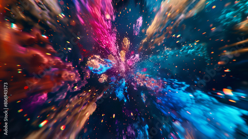 Abstract Explosion of colored powder on black background.