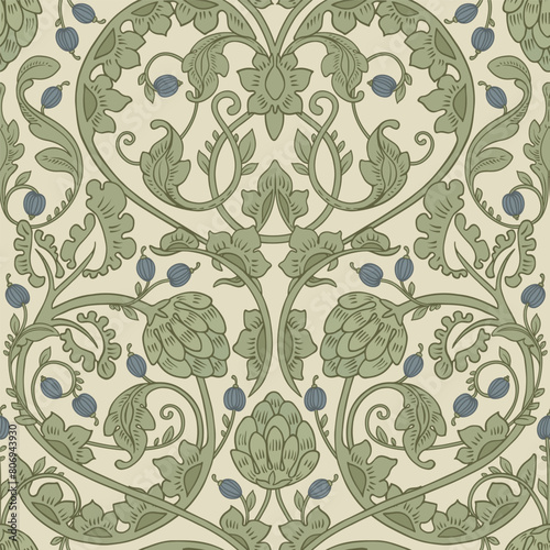 Ornamental leafy pattern. Retro Light background.