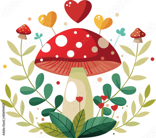 mushroom in the forest vector illustration,  colorful illustrations of mushrooms, 