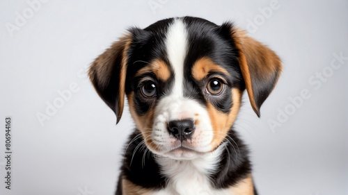 cute puppy dog studio portrait on plain white background from Generative AI © Arceli