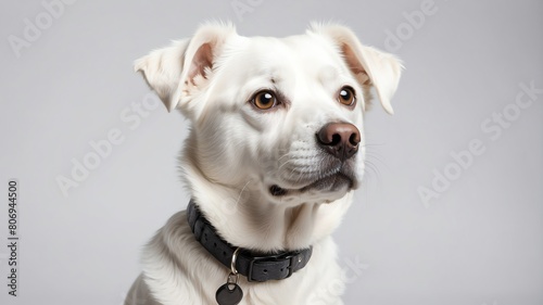 cute white dog studio portrait on plain white background from Generative AI