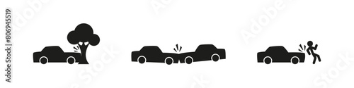Car crash accident vector icon. Automobile collision icons.